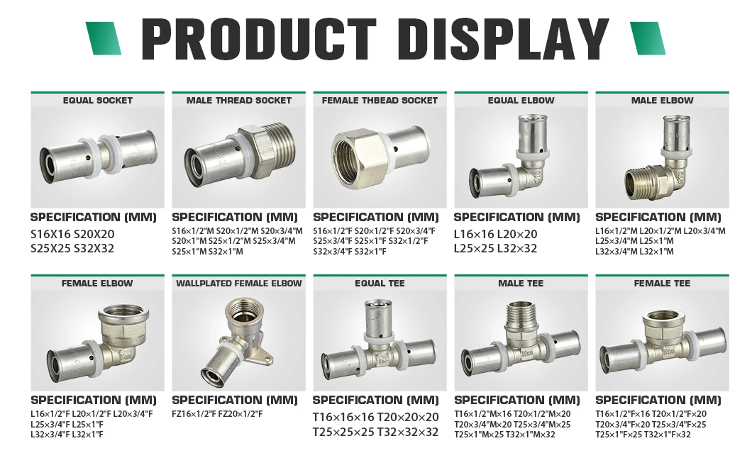 Ifan Pex Pipe Fittings Full Sizes 20-32mm Thread Tee Elbow Socket Pex Brass Press Fittings